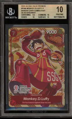 One Piece CCG Monkey.D.Luffy '24-'25 Card Games Fest Promo P-080 BGS 10 Pristine - Image 1