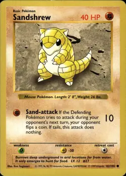 Pokemon Base Set SHADOWLESS #062/102 Sandshrew Common Lightly played - Image 1