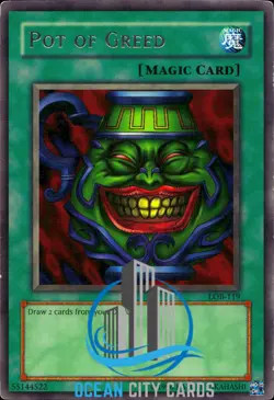 Yugioh Pot Of Greed spell card LOB-119 - Image 1