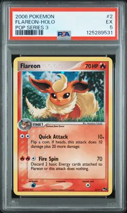2006 Pokemon Pop Series 3 #2 Flareon Holo PSA 5 EX - Image 1