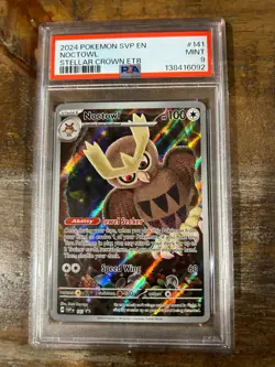 POKEMON 2024 Stellar Crown ETB Promo Full Art NOCTOWL #141 PSA 9 Mint RARE 3 - Image 1