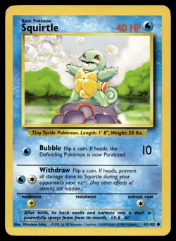 Squirtle 063/102 Pokemon Base Set Unlimited Non Holo (LP) - Image 1