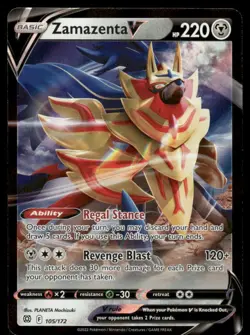 Pokemon Cards Zamazenta V 105/172 Brilliant Stars Holo V Rare NM *2 - Image 1