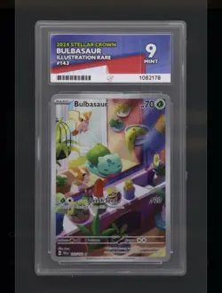 Pokemon TCG Bulbasaur Holo Card Stellar Crown Rare, Illustration, 143/142, Ace 9 - Image 1
