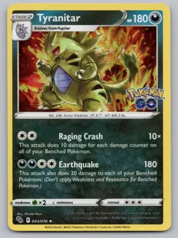 Tyranitar 043/078 Holo Rare Pokemon GO Pokemon Holo LP - Image 1