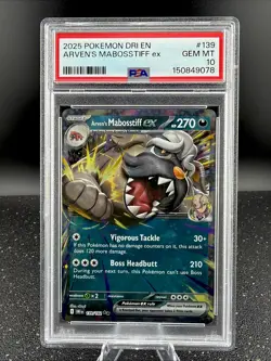 2025 Pokemon Destined Rivals EN Arven’s Mabosstiff EX #139 PSA 10 - Image 1