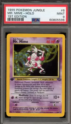 Pokemon Mr. Mime Jungle 1st Edition Holo Rare #6 PSA 9 Mint - Image 1