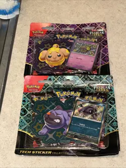 Pokemon Paldean Fates Tech Sticker Collection Fidough & Maschiff Lot of 2 Sealed - Image 1