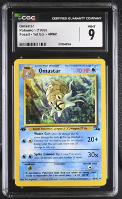 CGC 9 - Omastar [1st Edition] #40 Pokemon Fossil - Image 1