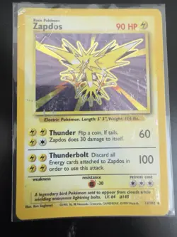 Pokemon TCG Zapdos Base Set Holo Rare Card 016/102 Basic 90 HP 1999 English - Image 1