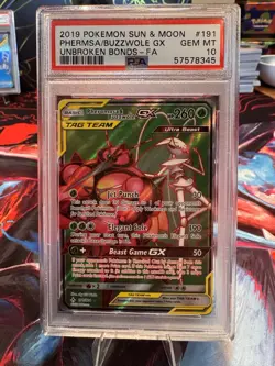 🔥 PSA 10 Pheromosa & Buzzwole GX 191/214 FA Pokemon Sun & Moon Unbroken Bonds - Image 1