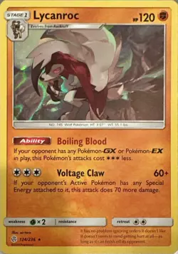 POKEMON LYCANROC 124/236 COSMIC ECLIPSE RARE HOLO NEAR MINT - Image 1