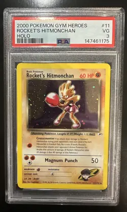 Pokemon TCG 2000 Gym Heroes Rocket's Hitmonchan Holo #11 PSA 3 English - Image 1