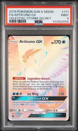 PSA 9 ARTICUNO GX 171 CELESTIAL STORM SECRET RAINBOW RARE SUN MOON POKEMON MINT - Image 1