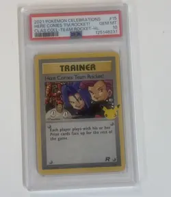 POKEMON 2021 Celebrations Classis HERE COMES TEAM ROCKET Holo #15 PSA 10 Gem - Image 1