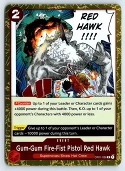Gum-Gum Fire-Fist Pistol Red Hawk OP01-026 One Piece Romance Dawn Foil Rare NM - Image 1