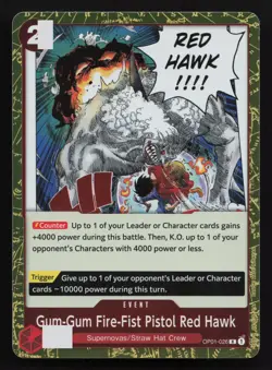 Gum-Gum Fire-Fist Pistol Red Hawk OP01-026 Rare Romance Dawn One Piece Card - Image 1