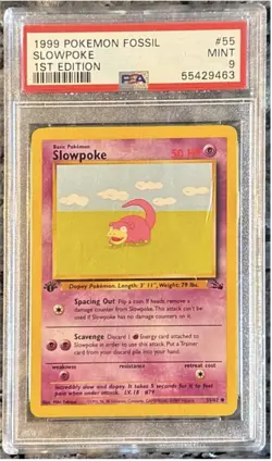 Pokemon TCG Slowpoke Fossil, 1st Edition, Regular Card 55/62 PSA 9 - Image 1