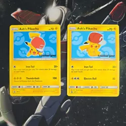 Pokemon ASH'S PIKACHU Card BLACK STAR PROMO Set SM114 & SM113 I Choose You Movie - Image 1