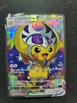 PIKACHU LUNALA Vcos Cosplay Holo Prism Custom Fan Full Art Card Pokemon - Image 1