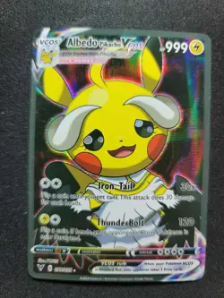 PIKACHU ALBEDO Vcos Cosplay Holo Prism Custom Fan Full Art Card Pokemon - Image 1