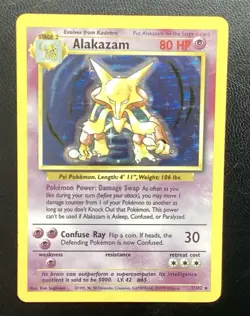 Alakazam 1/102 Rare Holo Pokemon Card Stage 2 80 HP - Image 1