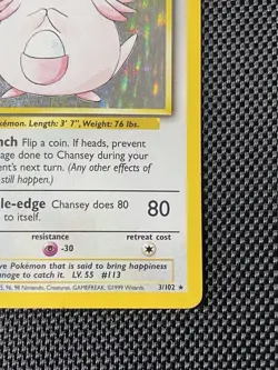 Pokemon Chansey Holo Rare 3/102 Base Set Raw WOTC TCG Card Fire MP/LP - Image 4