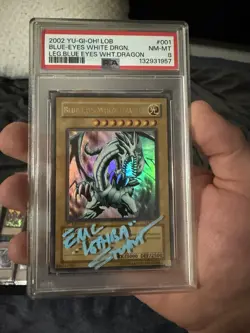 Yu-Gi-Oh! Blue-Eyes White Dragon LOB-001 First Edition Psa 8 Signed - Image 1