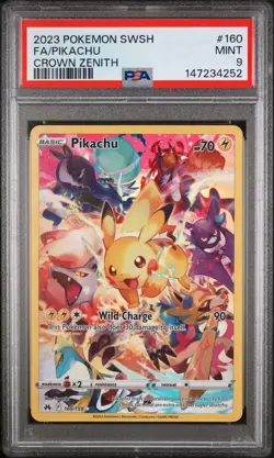 2023 POKEMON SWORD & SHIELD CROWN ZENITH #160 FULL ART/PIKACHU PSA 9 - Image 1