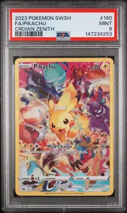 2023 POKEMON SWORD & SHIELD CROWN ZENITH #160 FULL ART/PIKACHU PSA 9 - Image 1