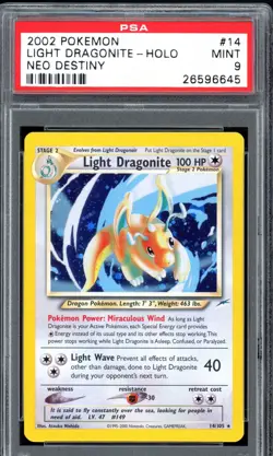 2002 Pokemon Neo Destiny 14 Light Dragonite Holo PSA 9 Mint - Image 1