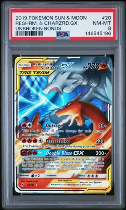 PSA 8 Reshiram & Charizard GX Unbroken Bonds 20/214 Pokemon Card (2019) - Image 1