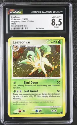 CGC 8.5 Leafeon 2008 Majestic Dawn 7/100 Holo HOLO BLEED Pokemon Card - Image 1