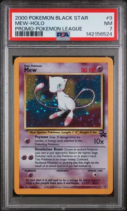 2000 POKEMON PROMO BLACK STAR POKEMON LEAGUE #9 MEW-HOLO PSA 7 - Image 1