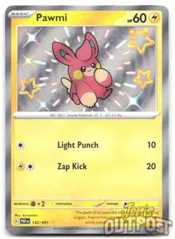 Pawmi 142/091 Shiny Rare Paldean Fates Pokemon NM - Image 1