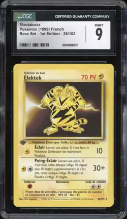 1999 Pokemon FRENCH 1st Edition Base Set Elektek-Electabuzz 20/102 CGC 9 MINT - Image 1