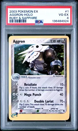 2003 POKEMON EX RUBY & SAPPHIRE #1 AGGRON-HOLO PSA 4 - Image 1