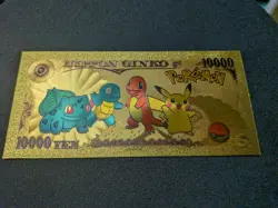 Pokemon Nippon Ginko 10K Yen Novelty 24K Gold Foil Plated Note - Image 1