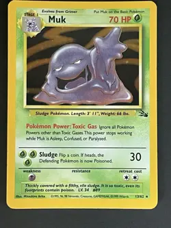 The Pokemon Company Muk Fossil Holo Rare 13/62 1999 HP70 Stage 1 EN Unlimited - Image 3