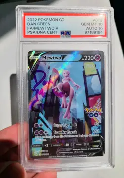 Pokemon SIGNED Mewtwo V PSA 10 GEM MINT Auto 10 Dan Green Go 2022 Card #72 RARE! - Image 1