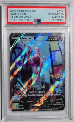 Pokemon SIGNED Mewtwo V PSA 10 GEM MINT Auto 10 Dan Green Go 2022 Card #72 RARE! - Image 2