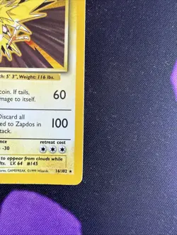 Zapdos 16/102 Holo Rare Pokemon Vintage Unlimited Base Set NM/LP - Image 4