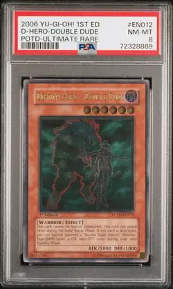 YUGIOH 1ST ED POTD-EN012 DESTINY HERO-DOUBLE DUDE ULTIMATE PSA 8 NM #72328889 - Image 1