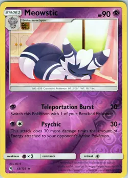 Meowstic 45/131 Rare - Pokemon TCG SM: Forbidden Light - Reverse Holo (NM) - Image 1