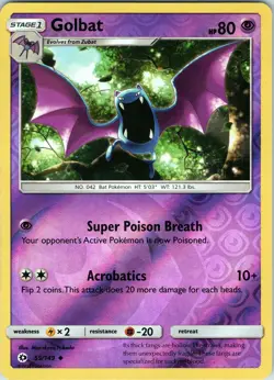 Golbat 55/149 Uncommon - Pokemon TCG Sun & Moon: Base Set - Reverse Holo (NM) - Image 1