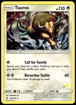 Tauros (#14 Pikachu Stamped) 164/236 Promo Battle Academy Pokemon Near Mint - Image 2