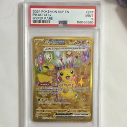 PSA 9 2024 Pokemon SV08 Surging Sparks Pikachu ex 247/191 Hyper Rare Holo EN - Image 1