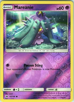 Mareanie 62/149 Common - Pokemon Sun & Moon Base Set - Reverse Holo (NM) - Image 1