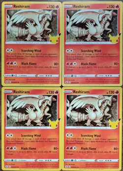 x4 Pokemon Celebrations RESHIRAM #2/25 lot of 4 Rare Holo cards (mint) - Image 1