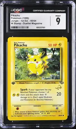 CGC 9 Pikachu 1st Edition Jungle W Stamp Duelist Magazine 1999 Pokemon Card psa - Image 1